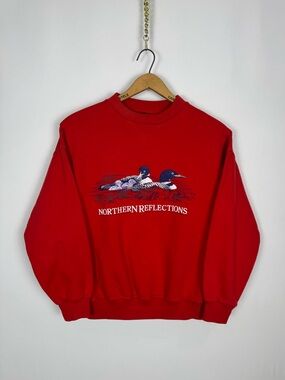 Vintage 90s Northern Reflections Red Crewneck with Loon Graphic